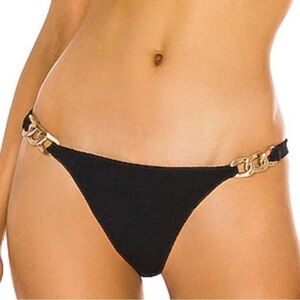 Vix PaulaHermany Black Ibiza Bikini Bottoms Gold Chain Detail XS